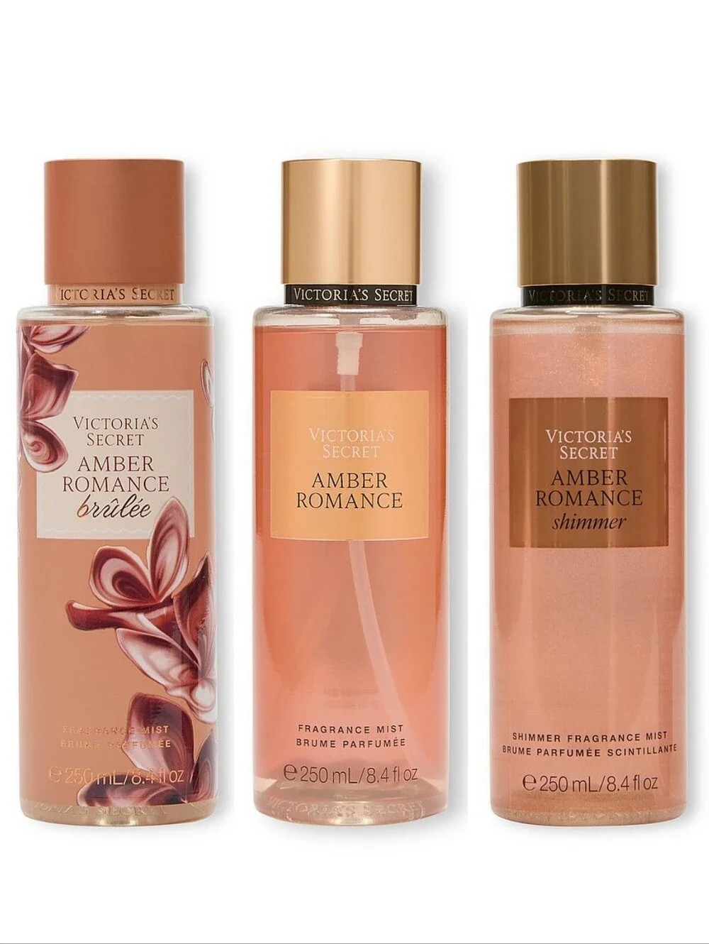 Victoria's Secret Amber Romance Fragrance Body Mist Set of 3 New RARE